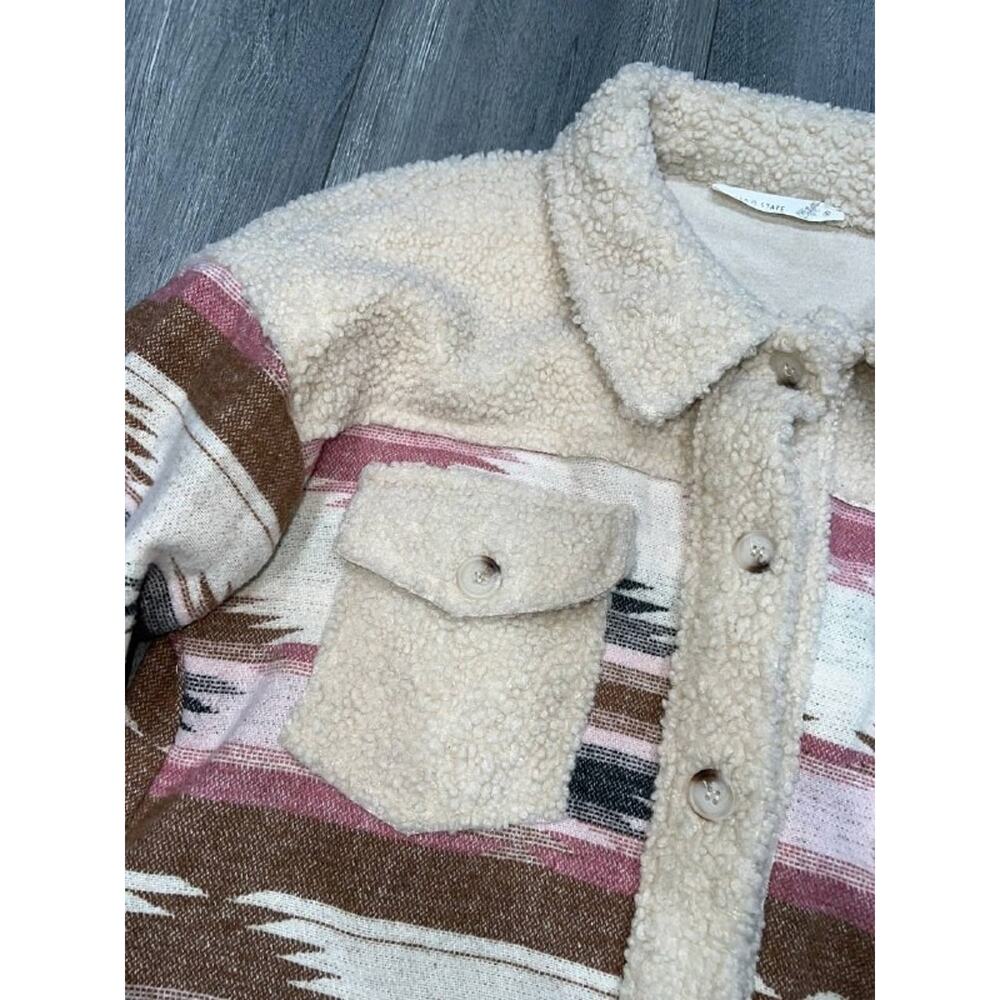 Altar'd State Beige Pink Aztec Y2k preppy Print Teddy Shacket S A005073 - Picture 4 of 12